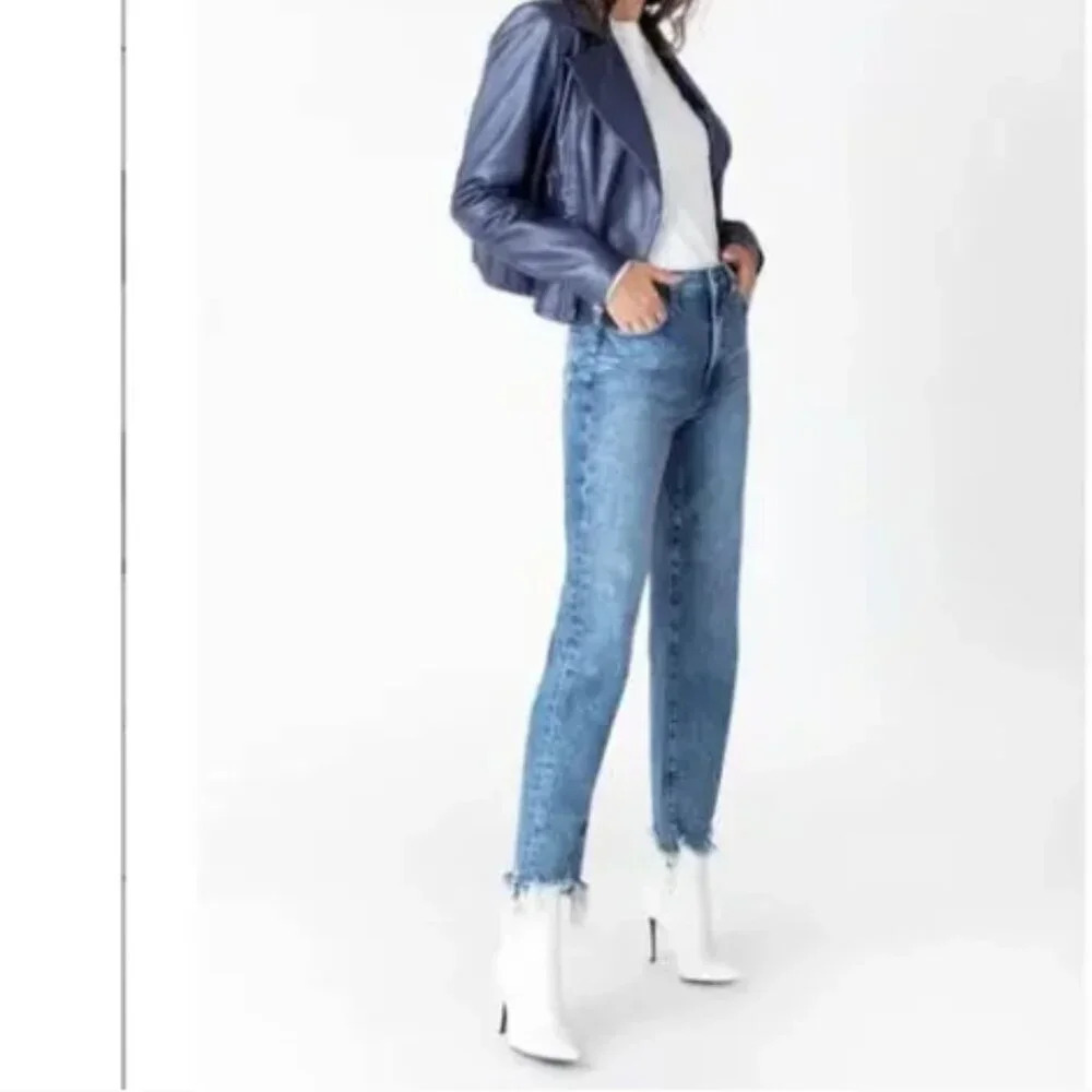 J Brand Blue Jules High Rise Straight Jeans In Sympathy Destruct size 28 - Picture 2 of 10